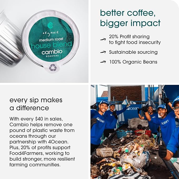 Cambio Roasters House Blend Medium Roast Coffee Pods - The Only Organic Recyclable Aluminum Coffee Pods, Small Batch Roasted, Keurig® Compatible, Balanced Flavor & Longer Lasting Freshness, 10 Count