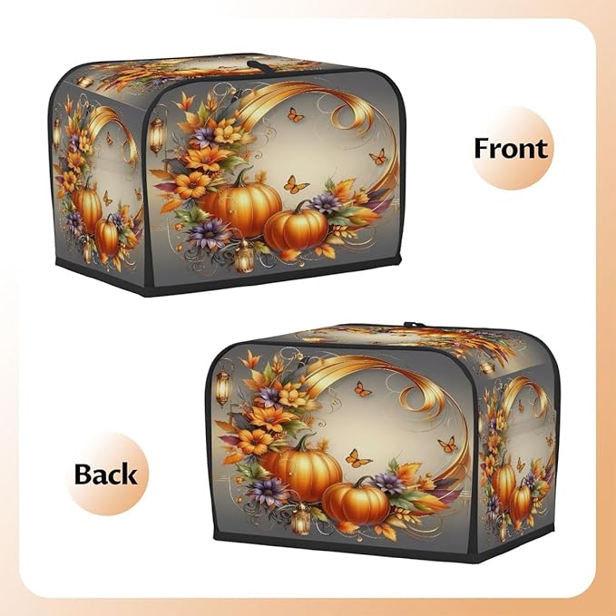 Art Fall Pumpkin Flower Toaster Cover 4 Slice Dust and Fingerprint Protection Toaster Bread Maker Covers Washable Kitchen Small Appliance Covers for Kitchen Accessories Decor Bakeware Women Gift