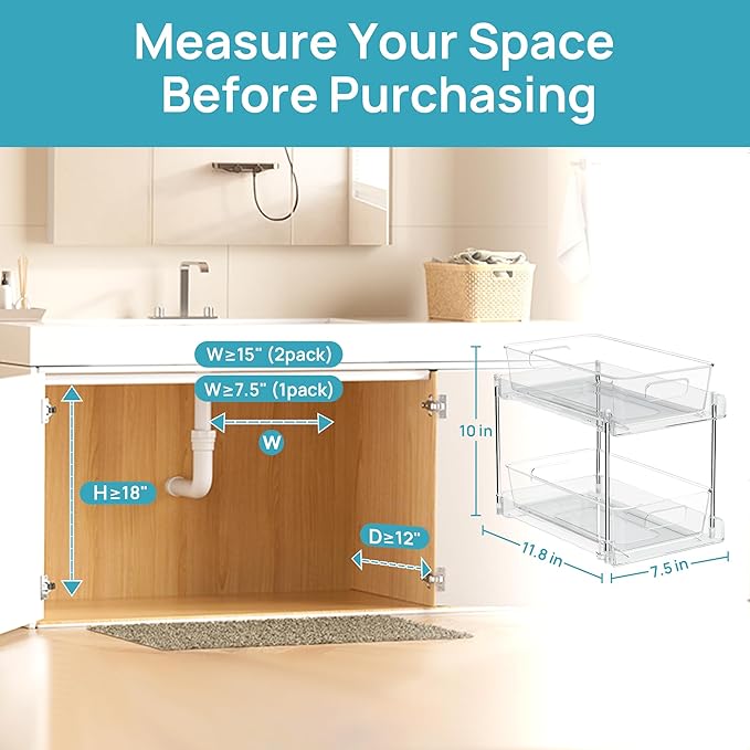 Vtopmart Under Sink Organization Sets, 25 Pack Drawer Organizer with 4 Pack 2-Tier Under Sink Organizers