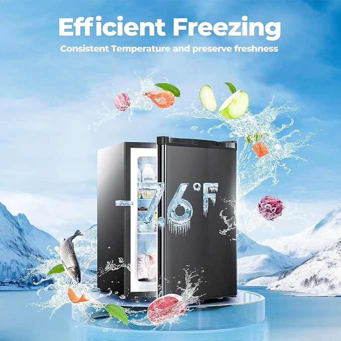 Electactic 2.1 Cu.ft Small Freezer, Mini Upright Freezer with 7 Adjustable Thermostat, Removable Shelves, Reversible Single Door, for Bedroom/Home/Dorms/Apartment (Black)