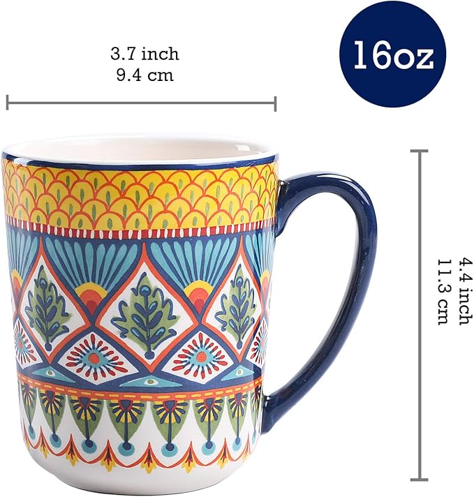 Bico Havana Ceramic Coffee Mugs Set of 4, 16 oz Large Tea Cups with Handle, Aesthetic Latte Mugs for Cappuccino Cocoa, Lead-Free, Dishwasher and Microwave Safe, Housewarming Gift