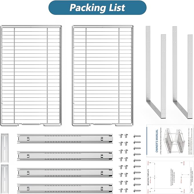 LOVMOR 2 Tier Individual Pull Out Cabinet Organizer 14" W x 18" D, Slide Out Kitchen Cabinet Storage Sliding Shelves