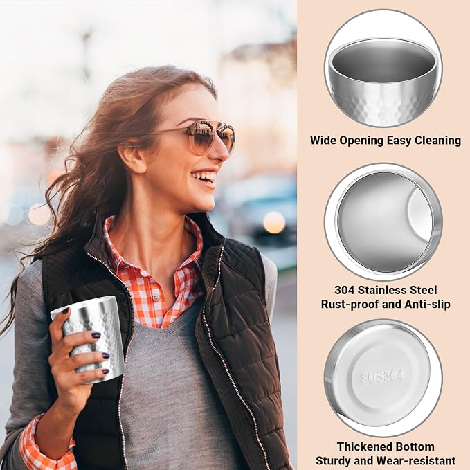 Stainless Steel Cups Double Wall, 10 oz Insulated Tumbler, 8 Pack Unbreakable Stackable Water Tumblers Vacuum Insulated Metal Cup Premium Drinking Glasses for Travel Camping Home Outdoor