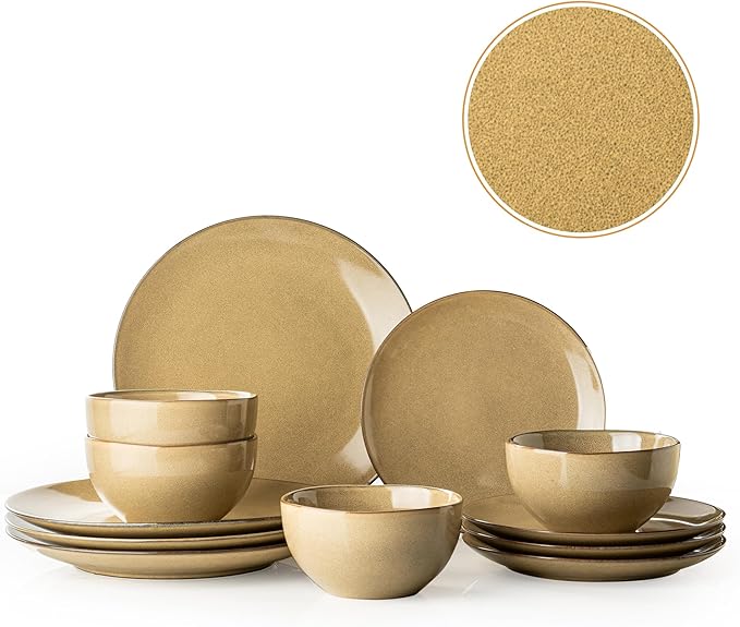 Dafuceramic Stoneware Dinnerware Set, 12 Pieces for 4, Maize Yellow | Plates and Bowls, Modern, Microwave Safe, Dishwasher Safe