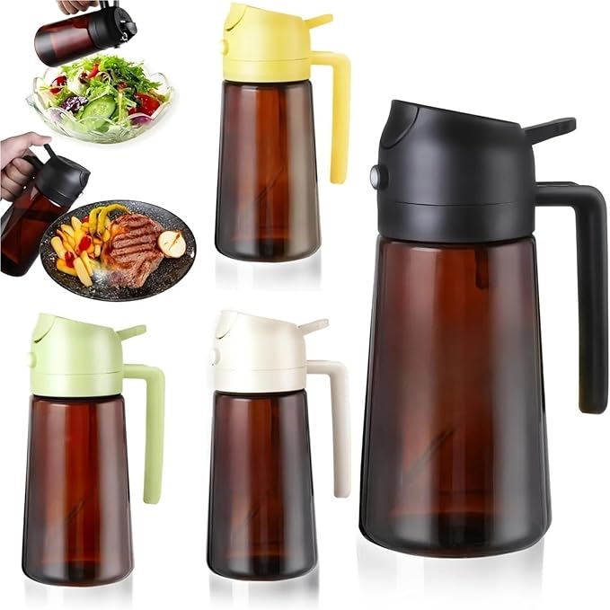 Oil Spray Bottle, 16oz/470ML Light Blocking Brown Oil Sprayer For Cooking 2 In 1 Dispenser Bottle For Kitchen Seasoning Tools,for Salad Making, Baking(Black Cap)