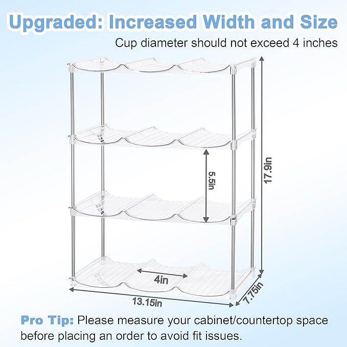 Stackable Water Bottle Organizer - Large Compartment Stanley Cup Holder, Water Bottle Holder for Stanley Tumbler 40oz, Tumbler Organizer Kitchen Pantry Organization and Storage, 4 Tier Storage Rack