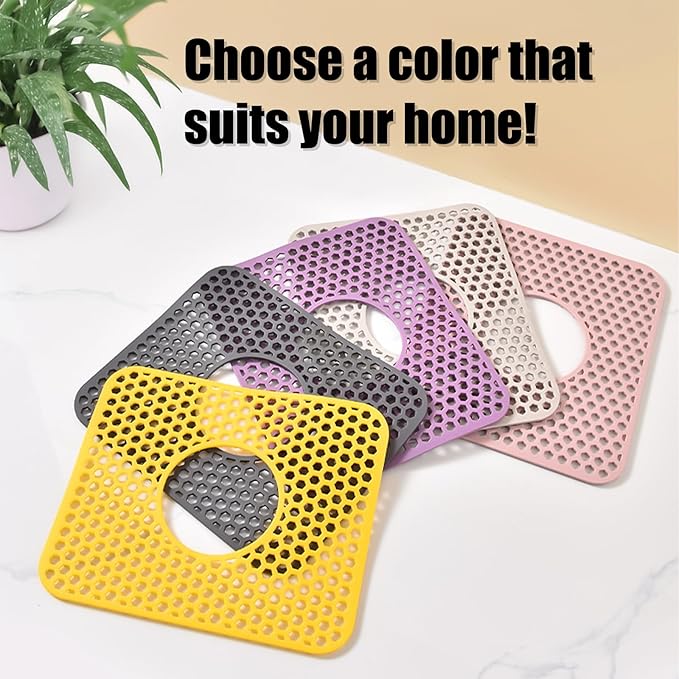 Silicone Sink Protectors for Kitchen - Non-Slip Heat Resistant Grid Mat for Farmhouse Porcelain Stainless Steel, Protects & Cushions Your Sink(Purple 2PCS, 12.4"x10.4" Center Drain)