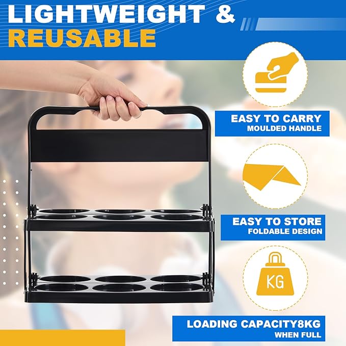 Suclain 2 Pcs Sports Water Bottle Carrier with Handle Collapsible Water Bottle Carrier Foldable Plastic Drink Caddy Portable Takeout Cup Holder Stand for Team Travel Beverage Beer, Fits 20–32 oz Cup