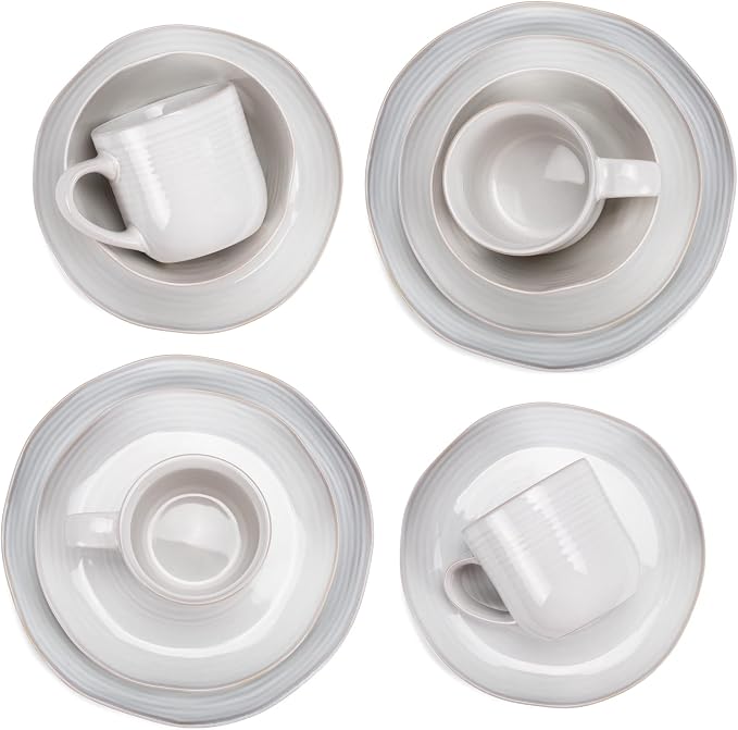Elanze Designs Reactive Glaze Farmhouse Rustic Boho Ceramic Stoneware Dinnerware 16 Piece Plate Bowl Mug Dish Set - Service for 4, Classic White