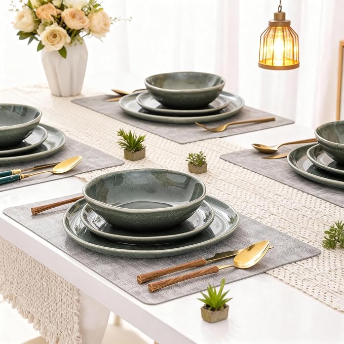 AmorArc Ceramic Dinnerware Sets,Handmade Reactive Glaze Stoneware Plates and Bowls Sets,Highly Scratch Resistant | Dishwasher & Microwave Safe Dishes Set,Service for 4 (12pc)