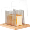 Manual Bread Slicer, Adjustable Stainless Steel Guide - Foldable Compact Slicer for Homemade Loaf, Wood Base