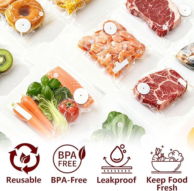 30-Pack Small Vacuum Sealer Bags & 2 Bonus Sealing Clips, Compatible with Chef Preserve – BPA-Free (8 x 10 in) Reusable Food Storage Bags for Freezer, Microwave, Sous Vide – Leak-Proof