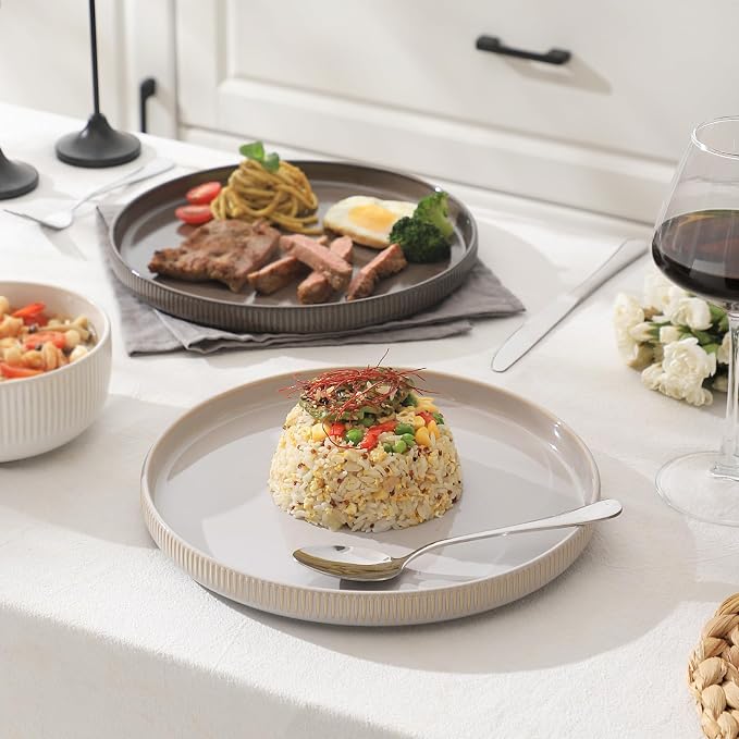 Frewinky Ceramic Dinnerware Sets for 4, Round Reactive Glaze Porcelain Plates and Bowls Sets, Scratch Resistant Modern Dishes Set, Dishwasher & Microwave Safe, Service for 4-Gray