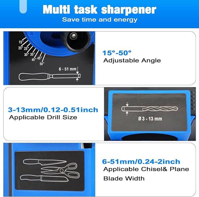 3-in-1 Multifunction Electric Drill Bit Sharpener for Knife, drill, Chisel, Scissor, Grinder with Adjustable Angles, 96W 1350rpm drill doctor afilador de brocas, Compact Design ﻿