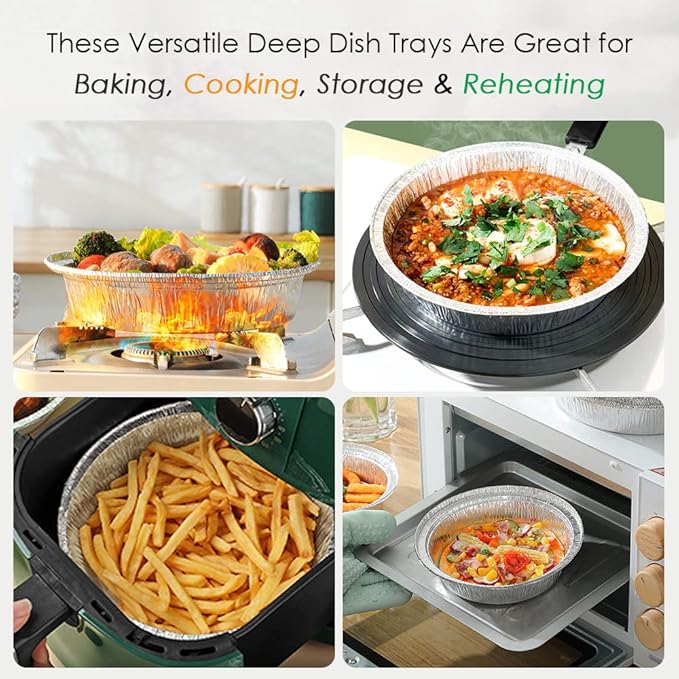 Non-Stick Round Disposable Air Fryer Aluminum Foil Liners 50PCS, Oil-Proof Aluminum Foil Tin Box Also for Steamer Basket Instant Pot Oven & Grill (7 Inch)