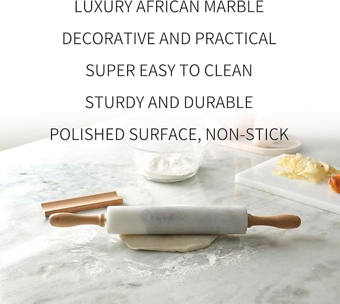 Koville Marble Rolling Pin, Non-Stick African Stone Polished Dough Roller, Pasta, Dumpling, Ravioli, Fondant, Pie Crust, Kitchen Baking Pastry Tools(Namib Fantasy)