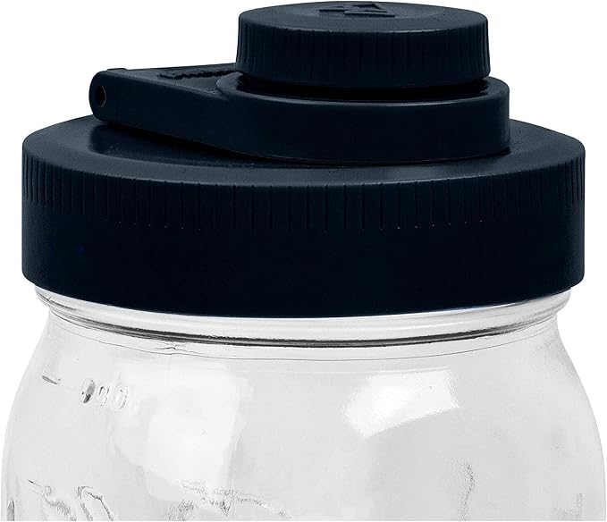 Brewing America Glass Mason Jar Pitcher with Lid - Azure Standard Jars, 1 Quart (32 oz) with Black Wide Mouth Pour Lid, for Smoothie, Boba Cup, Sun Tea, Cold Coffee Glass Tumbler, 2-Pack
