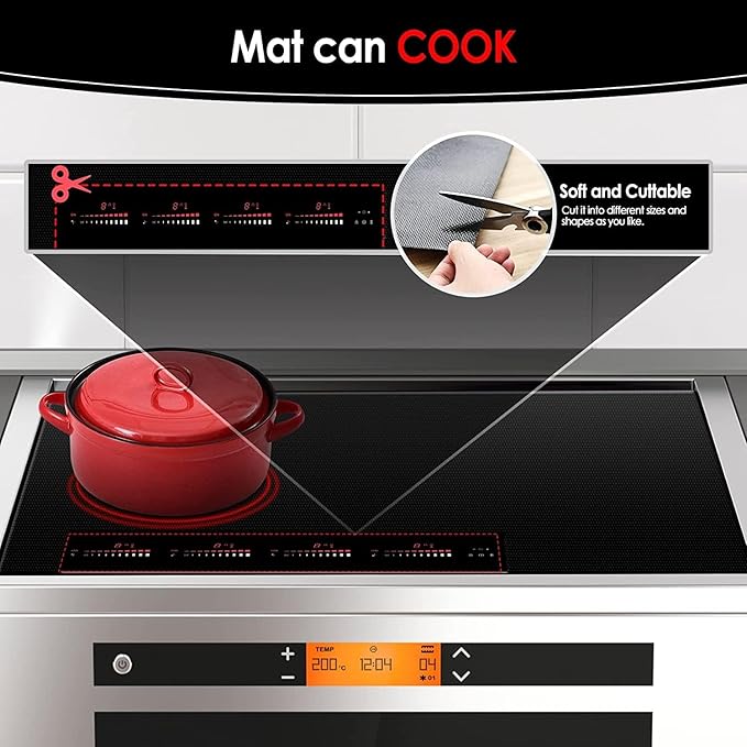 KitchenRaku Large Induction Cooktop Protector Mat, (Magnetic) Electric Stove Burner Covers Antiscratch as Glass Top Stove Cover or Electric Stove Top (Monochromatic Black，24x20.8 Inch)
