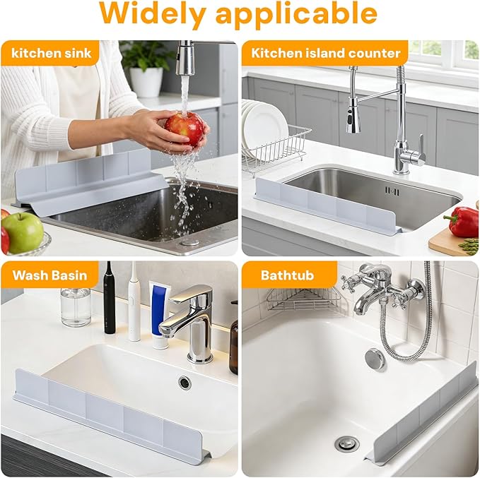 Kitchen Silicone Sink Splash Guard - 23 Inch Water Splash Guard with Non Slip Strong Suction, for Water Sink, Faucet, Keeping Countertop Dry, Neat, and Easy to Clean (Deep Gray)