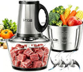 SPZTJK 3-Speed Electric Food Processor: Meat Grinder, Vegetable Chopper & Baby Food Maker - 300W, 2 Bowls (8 Cup Stainless Steel+8 Cup Glass), Quiet Operation