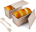 CARTMAN Bread Loaf Pan 2 Pack, 8x4 Pullman Loaf Pan with lid and a Silicone Spatula and Basting Pastry Brush, 1 lb Dough Capacity,Non-Stick Carbon Steel bread pans for homemade bread Champagne Gold