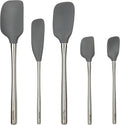 Tovolo Stainless Steel Handled Silicone Spatula Set of 5 Charcoal Gray, Dishwasher Safe Kitchen Spatula Set for Cooking Baking, Non Toxic BPA Free Silicone Spatula set with Metal Steel Handle