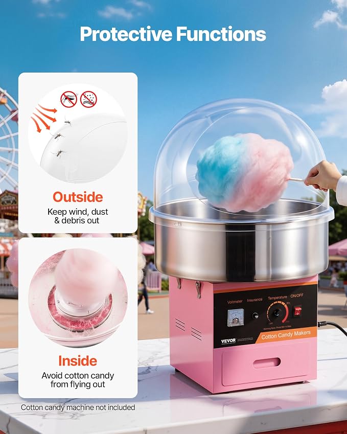 VEVOR Cotton Candy Machine Cover 21 Inch, Acrylic Dome Bubble Shield Compatible with 20 inch Commercial Cotton Candy Floss Maker Bowl for Party, Shops, Bottom Groove Design, Transparent