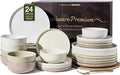 24-Piece Stoneware Dinnerware Sets for 8 - Farmhouse Coupe Plates and Bowls with Speckles & Spirals - Chip & Scratch Resistant, Microwave & Dishwasher Safe - Gift Box, Multicolor