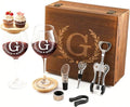 GZLDGIFTS Personalized Initial Wine Glasses Box Gift Set For Women Mom Engraved Birthday Monogrammed Wooden Christmas Gifts Wedding Anniversary Wine Couples Stopper Opener Initial Letterr (G Set)