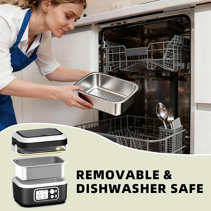 Cordless Electric Heated Lunch Box for Adults, XL 6.3-Cups Rechargeable Battery Powered Smart Self Heating Lunchbox for Men Women, 100W Food Warmer for Trucks Driver Travel Office Worker