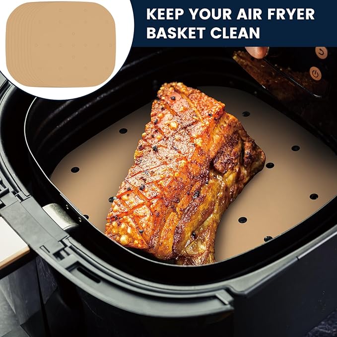 400PCS 6.3 Inch Square Air Fryer Parchment Paper Liners Disposable, Unbleached, Perforated Steamer Liners for 2-5QT Basket Air Fryer, Microwave Oven, Frying Pan, Plate