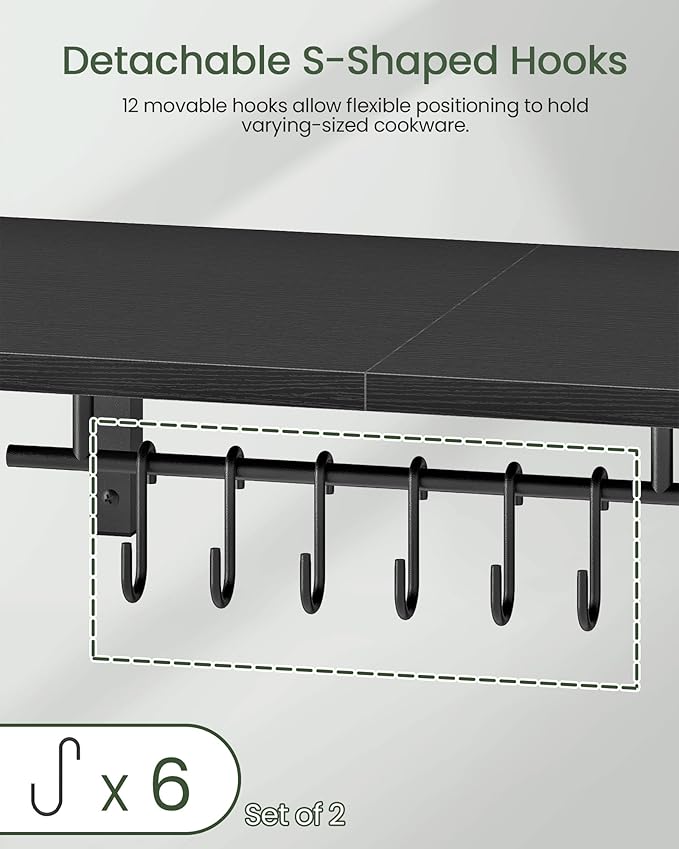 CHOEZON Wall-Mounted Pot Racks, Set of 2 Hanging Pot Rack, Floating Shelves, Wall Shelves, Vintage Pot Hangers for Kitchen, Wall Rack for Kitchen Storage, Black TPR27P2BB