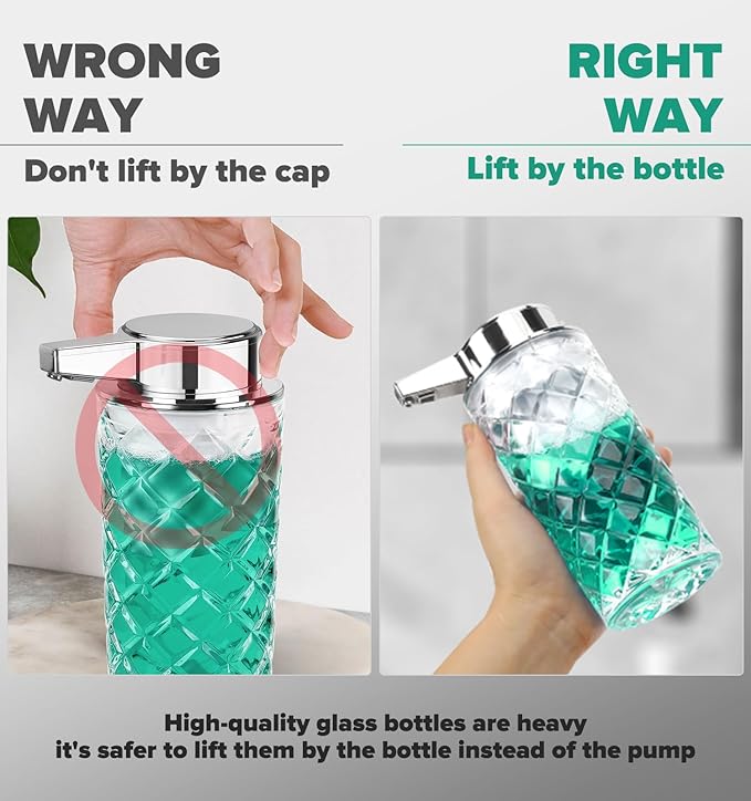 Automatic Soap Dispenser Liquid for Kitchen: 11 OZ Glass Touchless Clear Auto Soap Dispenser for Bathroom - Hand Dish Lotion Home Countertop Kids - Family Couple