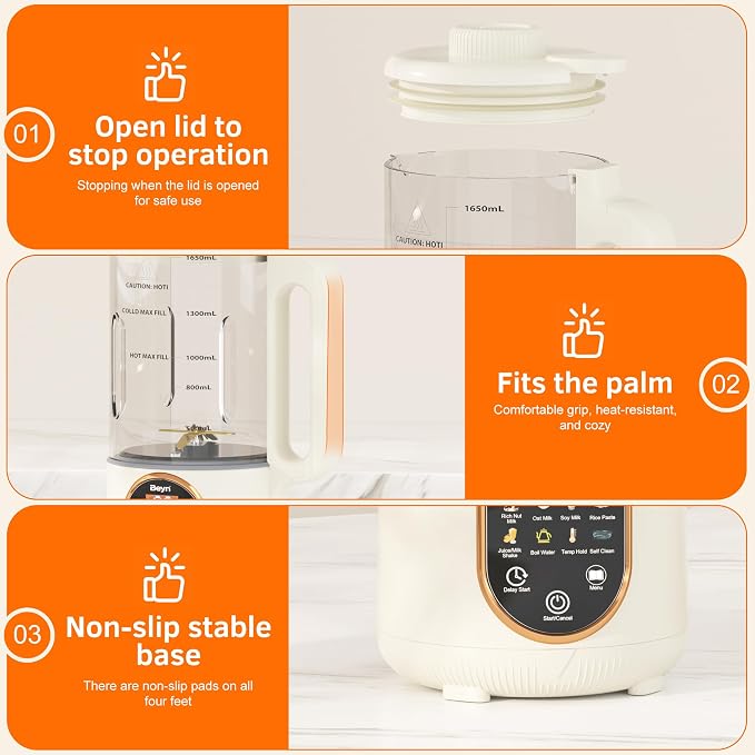 Beyn 10-in-1 60oz Nut Milk Maker Machine, Automatic Self-Cleaning Soy Almond Oat Milk with 48-BladesBlender, Large Capacity Plant-Based Milk Maker with Delay Start & Keep Warm