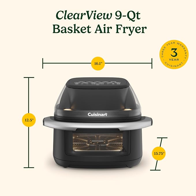 Cuisinart ClearView Large 9-Quart Basket Air Fryer with ClearView Window, Digital Control Panel, 5 Functions, 3 Air Fry Presets, 2 Custom Presets, Easy Clean, PFAS-Free, 3 -Year Warranty, AFC-9