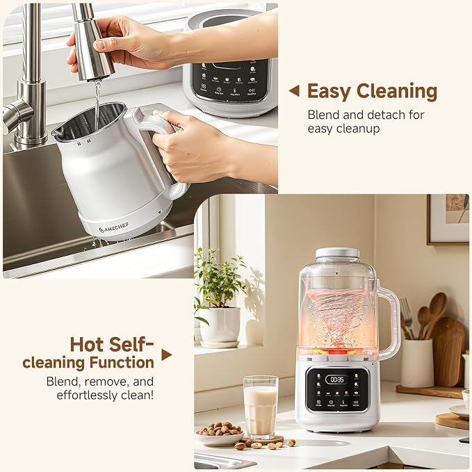 10-in-1 Nut Milk Maker Blender with Detachable Design: 33.8oz Homemade Soy, Almond, Juice, Oat Milks for Plant-Based Milks Soy Milk Maker With Delay Start/Keep Warm/Boil Water/Hot Self-cleaning