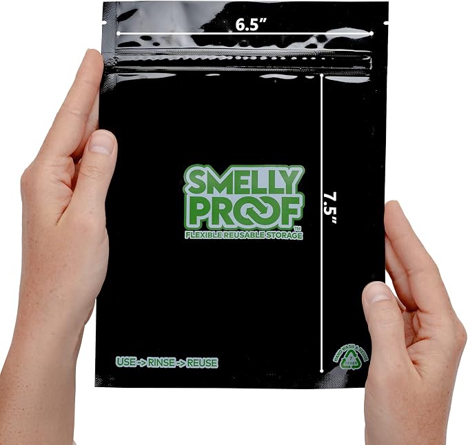 Smelly Proof Reusable Food Storage Container Bags Bundle - USA-Made, NO PEVA & BPA FREE, Easy Clean Dishwasher-Safe Freezer Bags, NO SMELL Triple Zip BLACK 4 mils FLAT, Pack of 25