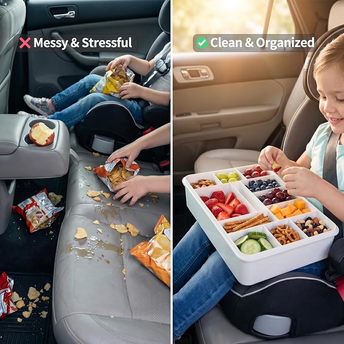 Snackle Box Container with Ice Pack, Reinforced Latches & Large Capacity, Travel Snack Box, Charcuterie Board with Lid, Divided Veggie Tray for Road Trips Picnic Boat Beach White