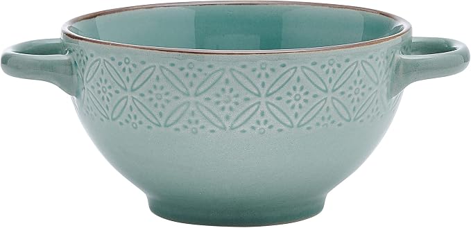 Pfaltzgraff Kori 12 Piece Dinnerware Set with Double Handled Bowl, Service for 4, Sage