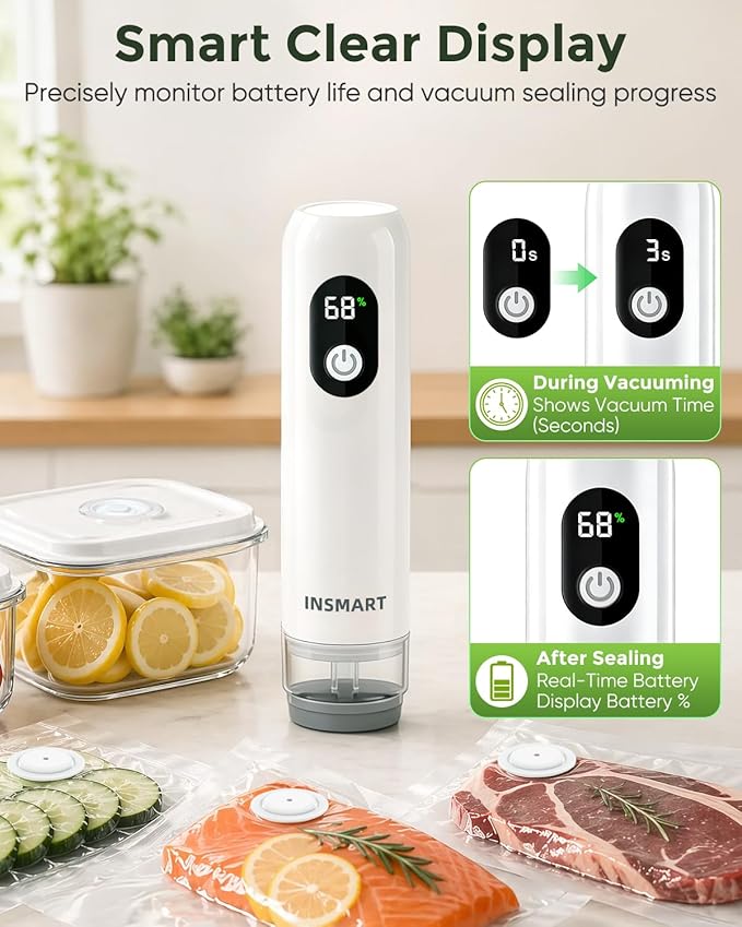 Compact Vacuum Sealer for Food (Vacuum Sealer Machine + 30 Reusable Vacuum Bags) Powerful Handheld Vacuum Sealer Machine, Seal Meal Saver, Portable Food Sealer