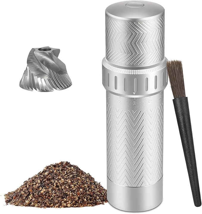 ARKNOAH Manual Pepper Mill Grinder - 12-Level Adjustable Coarseness, High-Output Spice Grinder with Aluminum Body & Stainless Steel Core, 70g Peppercorn Capacity