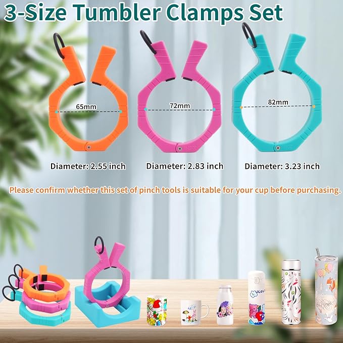 3 Size Tumbler Clamp for Sublimation,Cup Cradle for Crafting Tumblers,Sublimation Cup Holder Clamp for 15oz,20oz,30oz Cups,Mug Clamps for Sublimation,Tumbler Wrapper