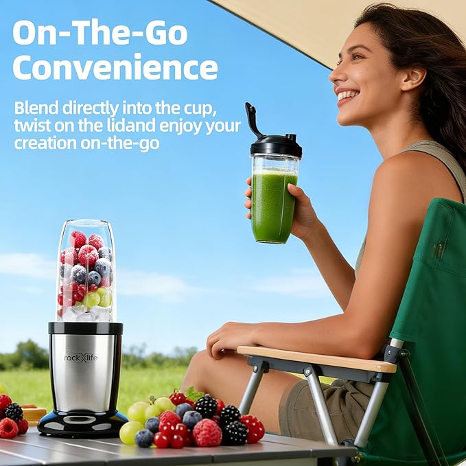 Personal Blender for Smoothies and Shakes, 2-in-1 Bullet Grinder with 24oz To-Go & 10oz Cup Portable Ice Crushing Mini, BPA-Free & Dishwasher Safe, Protein Shake Maker, Silver