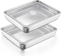 E-far Lasagna Pans with Lids, Stainless Steel Rectangular Cake Baking Pan w/Cover, 12⅓x9¾x2" Brownie Casserole Oven Tray Sheet, Heavy Duty Metal Bakeware, Anti-Rust & Dishwasher Safe, Set of 2
