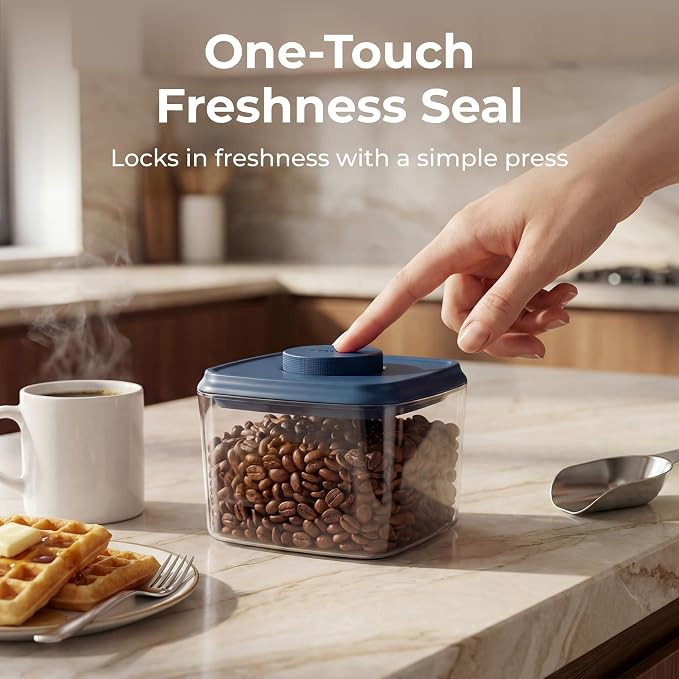 SMIRLY 8-Pcs Airtight Food Storage Containers Set with Countertop Organizer,One-Press Air Tight Pantry Storage Containers, BPA-Free ABS,Stainless Steel Spoon & Scoop for Cereal, Flour, Sugar-Blue