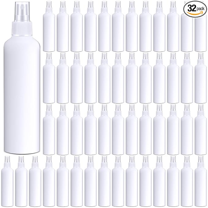 Eccliy 32 Pcs 8 oz Spray Bottles Fine Mist Plastic Spray Bottles Clear Empty Sprayer Hairs Refillable Travel Sprayer with Pump Cap for Cleaning Oils Travel Perfumes(White,Colored)