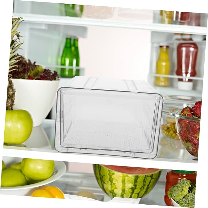 SOLUSTRE Refrigerator Organizer Bin with Drawer Clear Plastic Storage Box for Fruit Vegetables and Dairy Stackable Kitchen Storage for Organized Fridge Easy to Clean