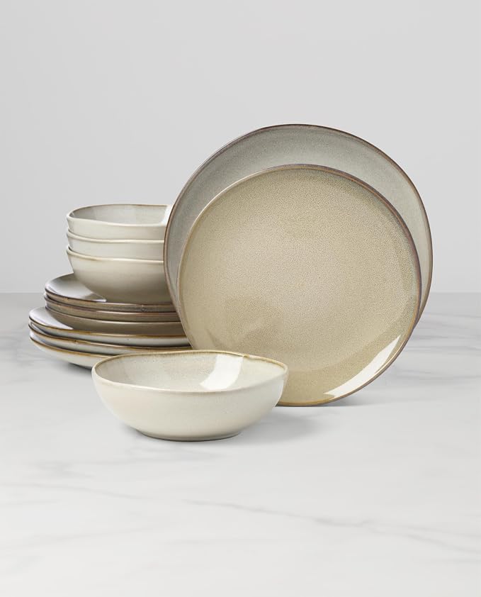 Oneida 897208 Organic Shades 12-Piece Dinnerware Set, Oatmeal