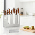 Magnetic Knife Block with Sharpener, Double-Sided Stainless Steel Magnetic Knife Holder with Suction Base, Kitchen Counter Knife Holder Stand, No-Drill Installation
