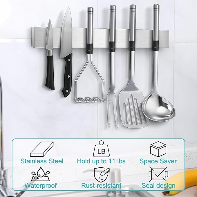 Magnetic Knife Holder for Wall 16 Inch Knife Magnetic Strip Refrigerator Knife Magnet Bar Wall Mount Knife Rack for RV Kitchen Utensil Holder Metal Tool Holder Knife Block for Kitchen Organization